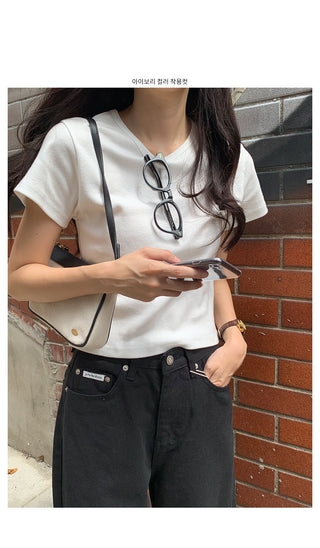 Round rib short-sleeved T-shirt