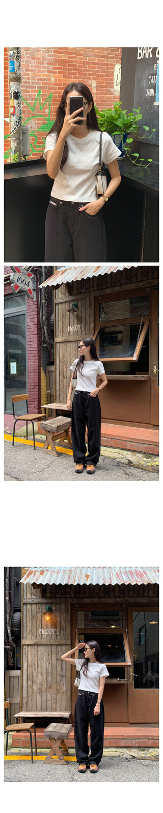 Round rib short-sleeved T-shirt