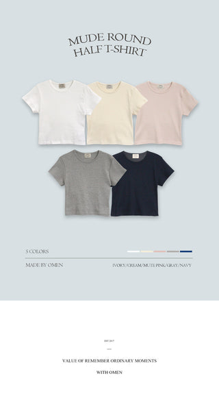 Round rib short-sleeved T-shirt