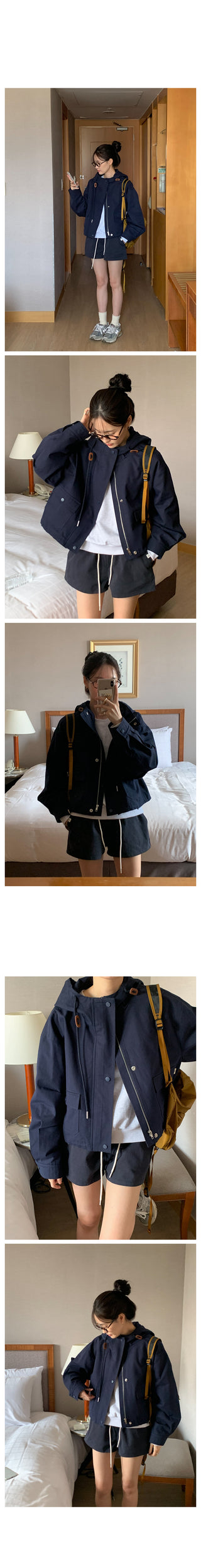 Semi-cropped hooded military jacket