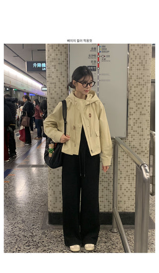 Semi-cropped hooded military jacket