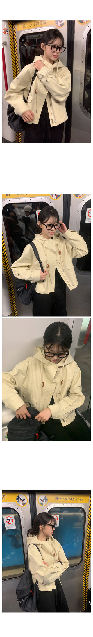 Semi-cropped hooded military jacket