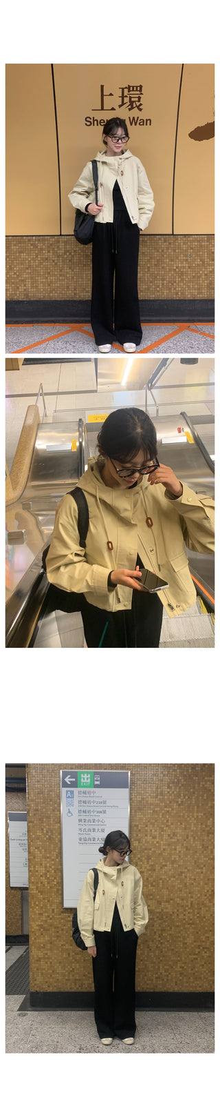 Semi-cropped hooded military jacket