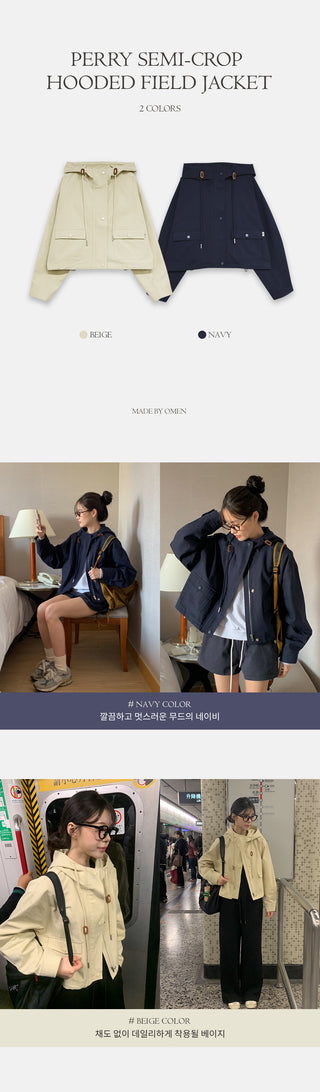 Semi-cropped hooded military jacket