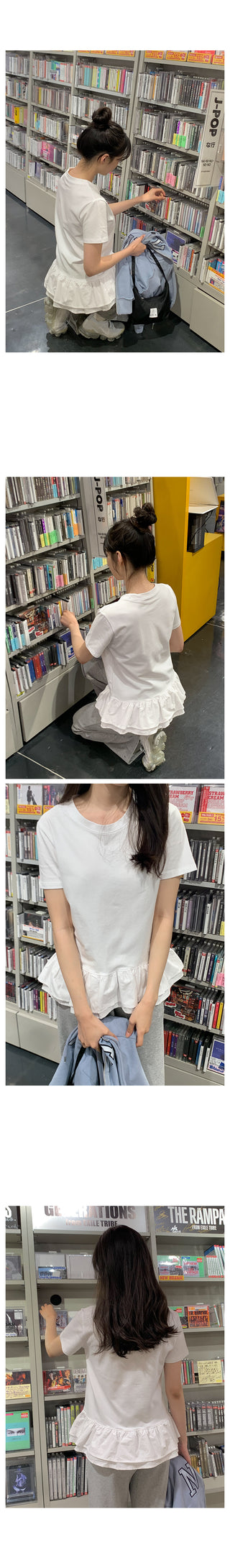 Frilled layered short-sleeved T-shirt