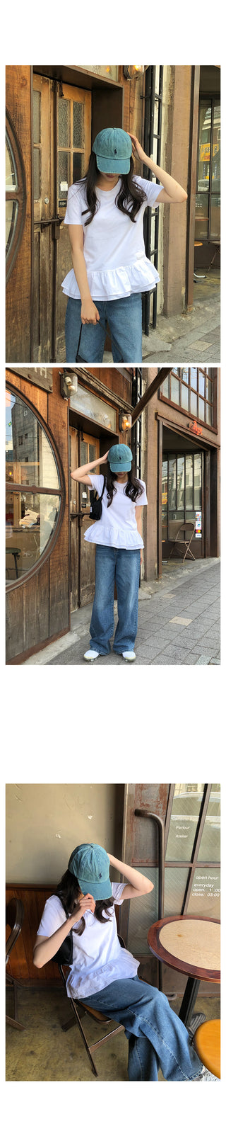Frilled layered short-sleeved T-shirt