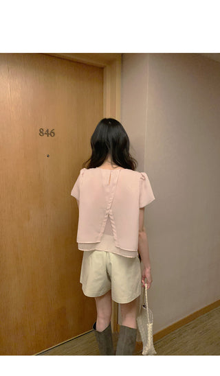 [2 colors] Soft short-sleeved blouse