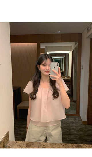 [2 colors] Soft short-sleeved blouse