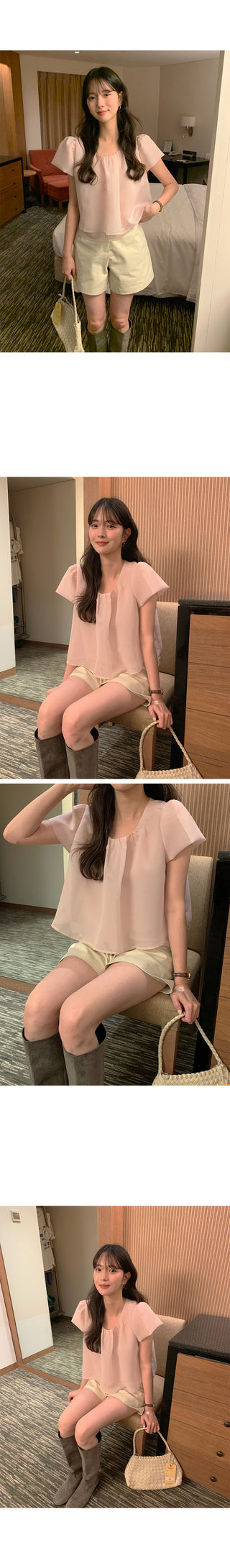 [2 colors] Soft short-sleeved blouse