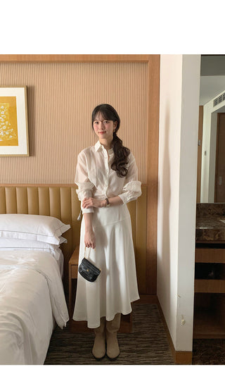 (4 colors) Sheer Tucked Shirt