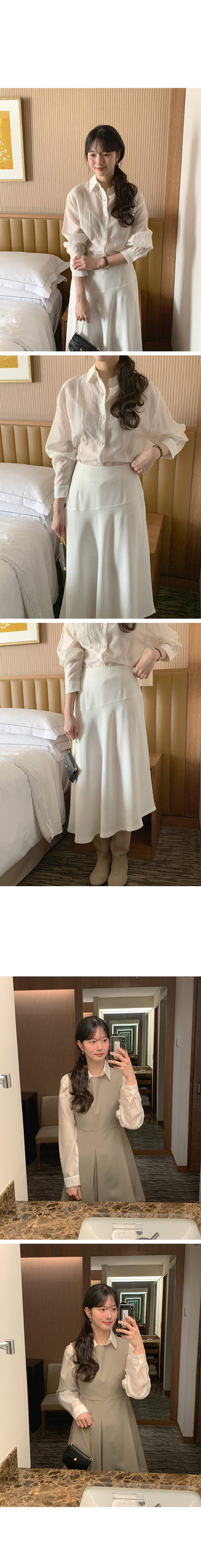 (4 colors) Sheer Tucked Shirt