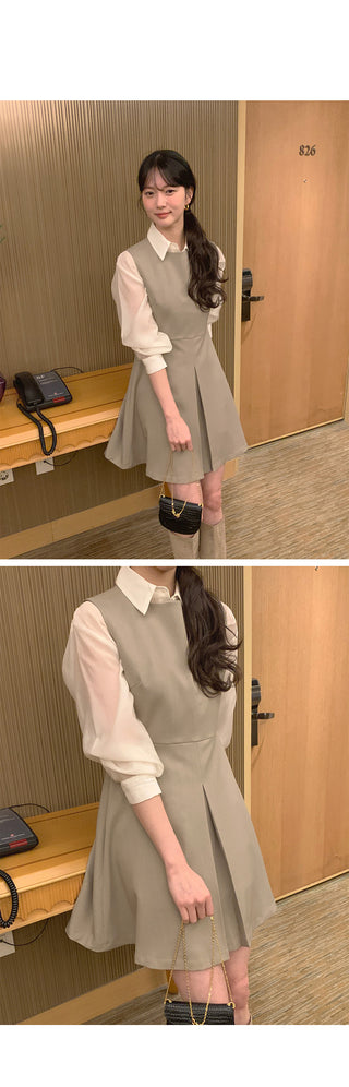 (4 colors) Sheer Tucked Shirt