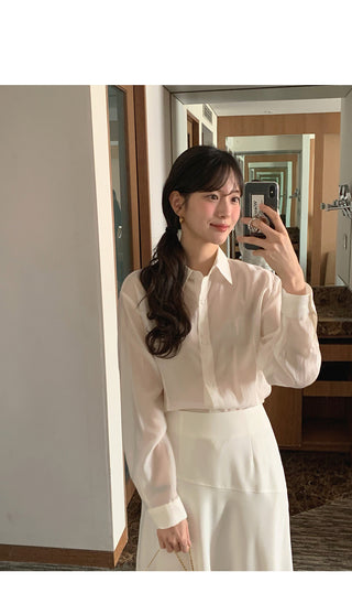 (4 colors) Sheer Tucked Shirt