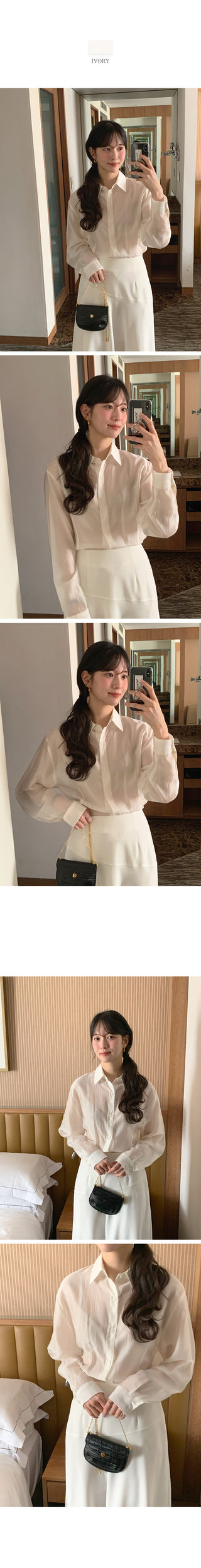 (4 colors) Sheer Tucked Shirt