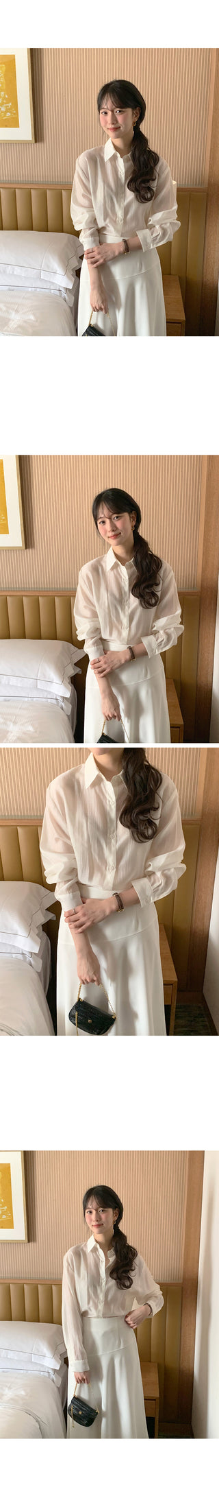(4 colors) Sheer Tucked Shirt