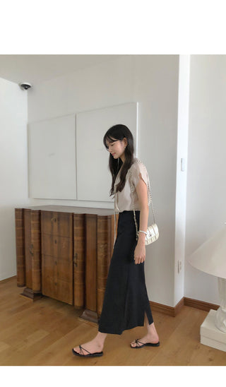 [2 colors] Pintuck Short-Sleeve Long Dress