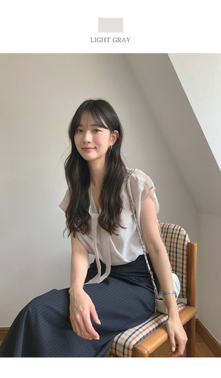 [2 colors] Pintuck Short-Sleeve Long Dress