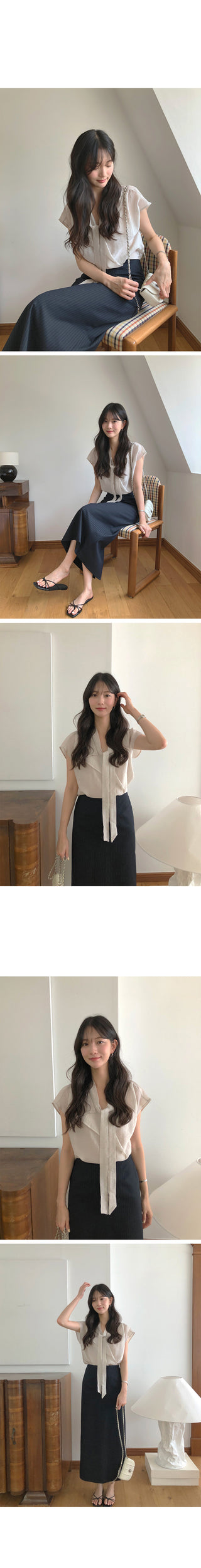 [2 colors] Pintuck Short-Sleeve Long Dress