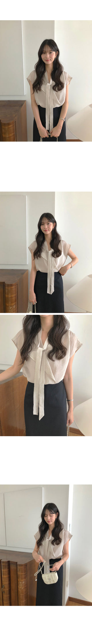 [2 colors] Pintuck Short-Sleeve Long Dress