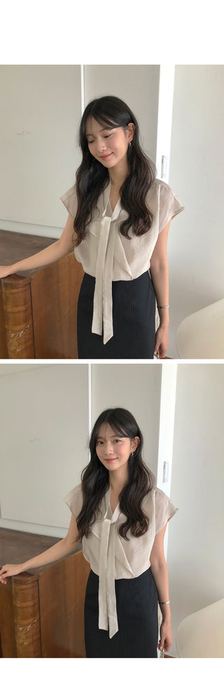 [2 colors] Pintuck Short-Sleeve Long Dress