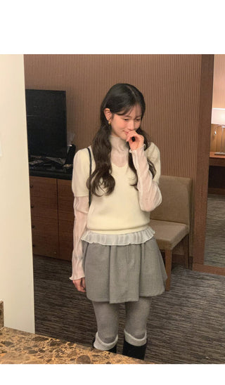 (2 colors) Shirred High Neck Blouse