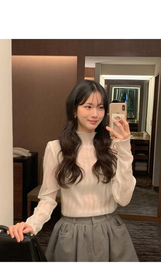 (2 colors) Shirred High Neck Blouse
