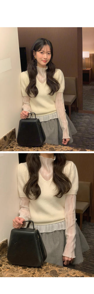 (2 colors) Shirred High Neck Blouse