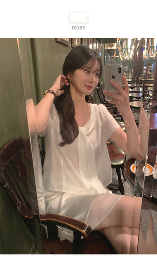 [3 colors] Tie Ribbon Blouse