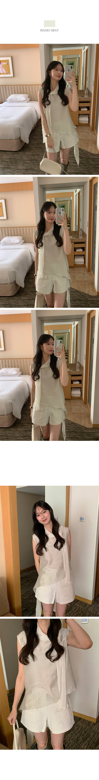 [2 colors] Tie-neck sleeveless blouse