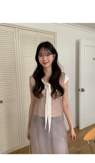 [3 colors] See-through layered dress