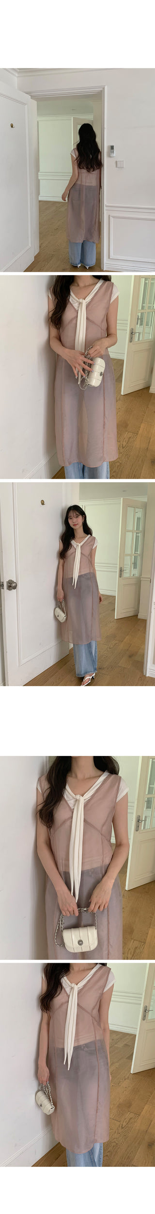 [3 colors] See-through layered dress