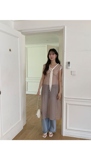 [3 colors] See-through layered dress