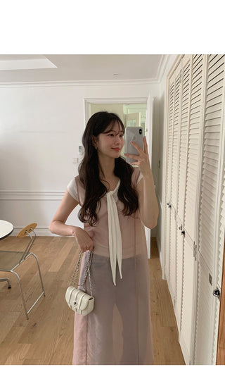 [3 colors] See-through layered dress