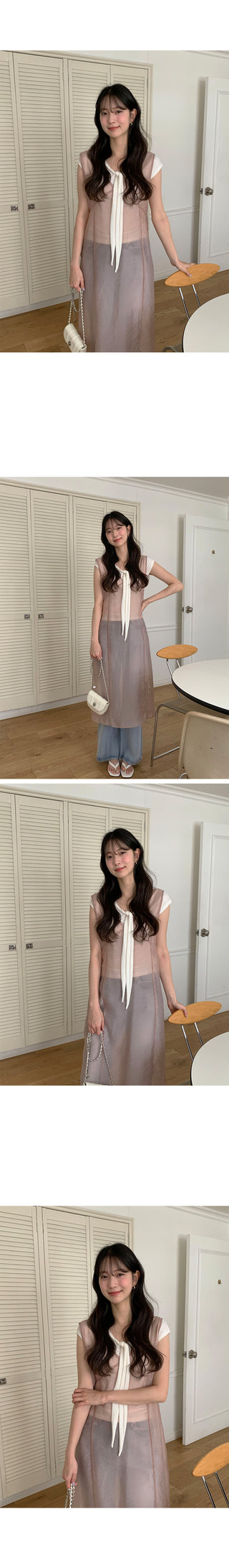 [3 colors] See-through layered dress