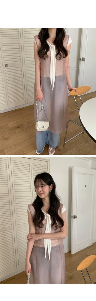 [3 colors] See-through layered dress