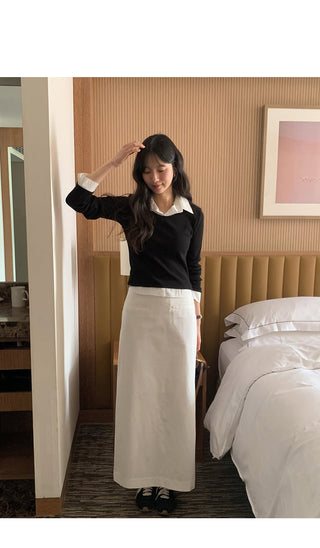 (2 colors) Cotton Long Skirt