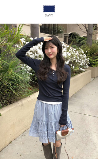 (5 colors) Henley neck T-shirt