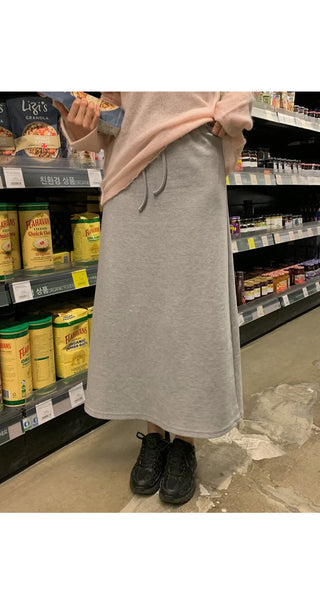 (2 colors) Elastic waist long skirt