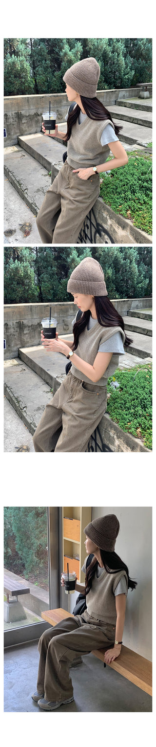 V-neck knit vest (9 colors)