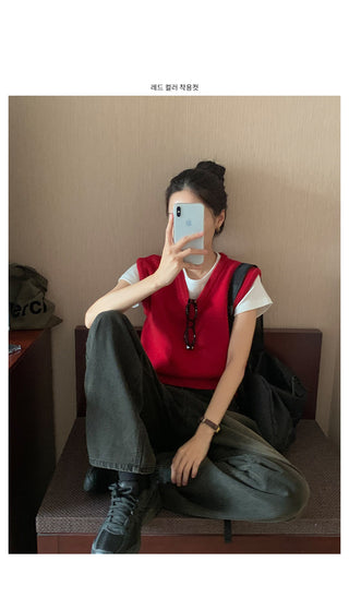 V-neck knit vest (9 colors)