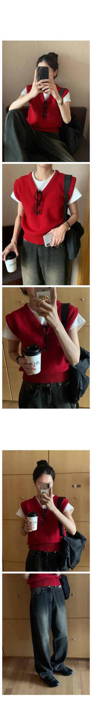 V-neck knit vest (9 colors)