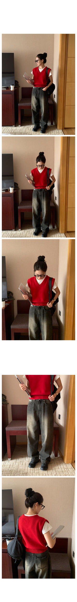 V-neck knit vest (9 colors)