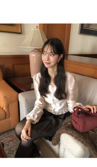 (2 colors) Checkered pleated skirt