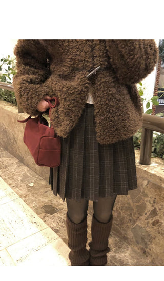 (2 colors) Checkered pleated skirt