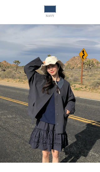 (2 colors) Bi-color cropped jacket