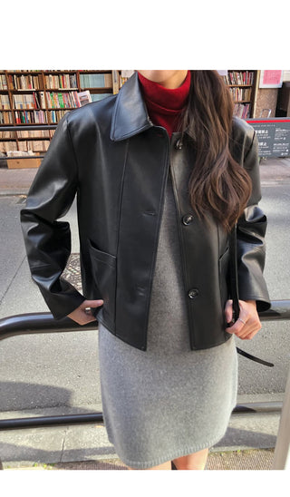 (4 colors) Short-sleeved turtleneck knit