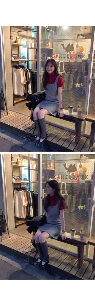 (4 colors) Short-sleeved turtleneck knit