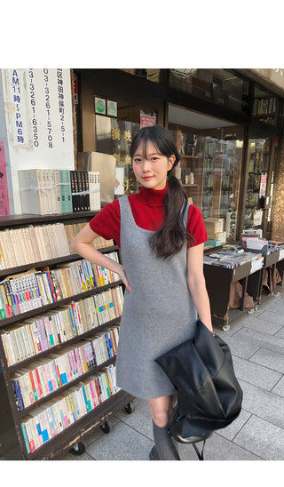 (4 colors) Short-sleeved turtleneck knit