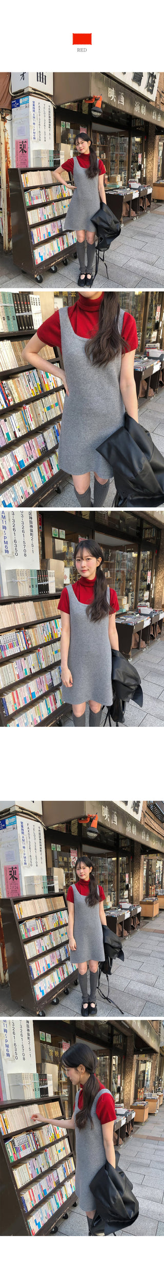 (4 colors) Short-sleeved turtleneck knit