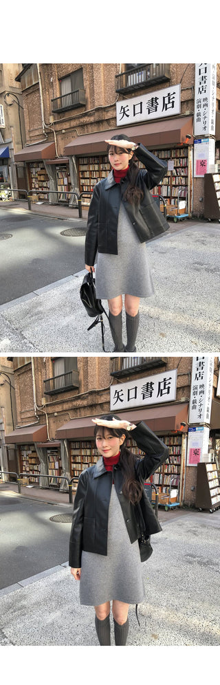 (4 colors) Short-sleeved turtleneck knit